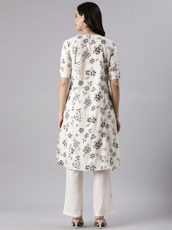 Cream Cotton Flex Printed Kurta