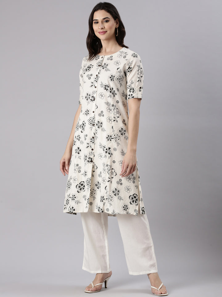 Cream Cotton Flex Printed Kurta