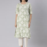 Neerus Green Casual Floral Straight Kurtas