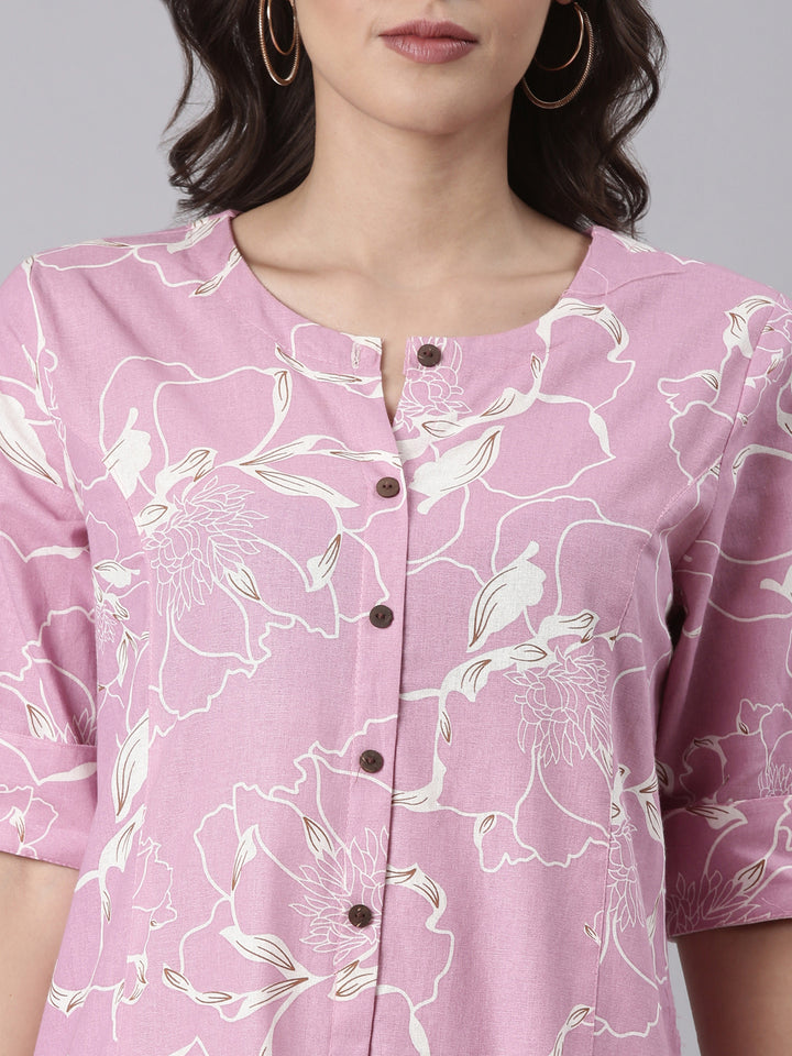 Lilac Cotton Printed Kurta