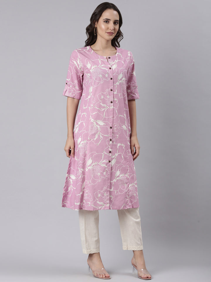 Lilac Cotton Printed Kurta