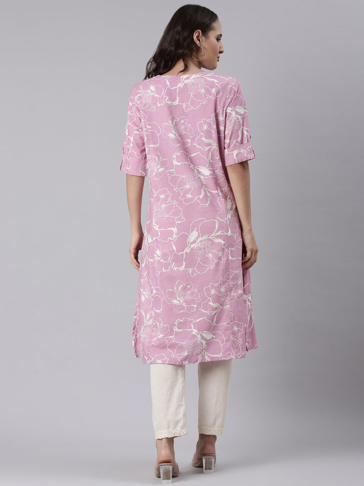 Lilac Cotton Printed Kurta
