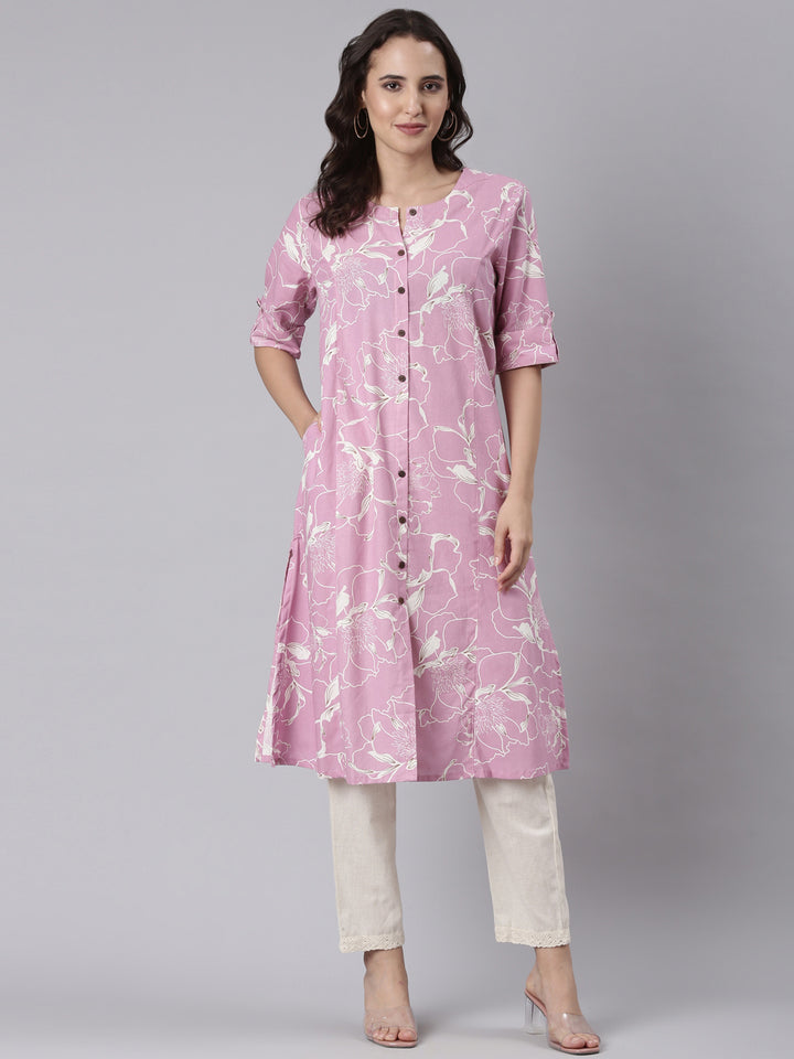 Lilac Cotton Printed Kurta