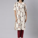 Neerus Cream Casual Tribal Straight Kurtas