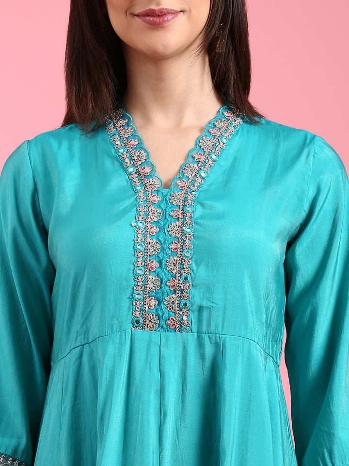 Sea Green Vichithraa Silk Anarkali Three Piece Suit Set