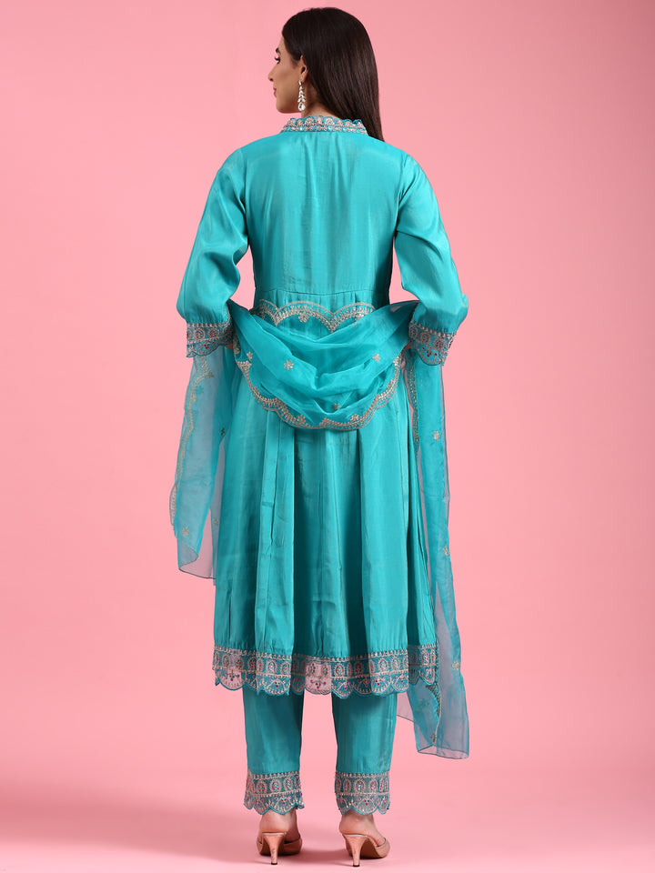 Sea Green Vichithraa Silk Anarkali Three Piece Suit Set