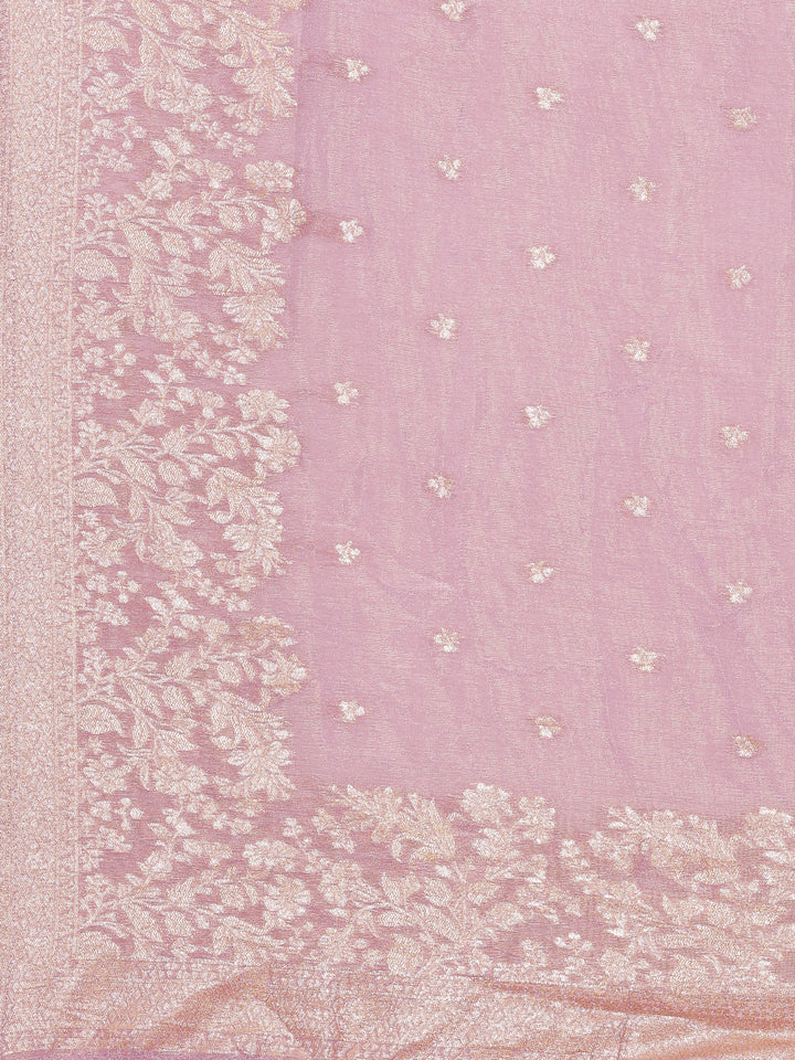 Lilac Tissue Hand Embroidery Three Piece Suit Set