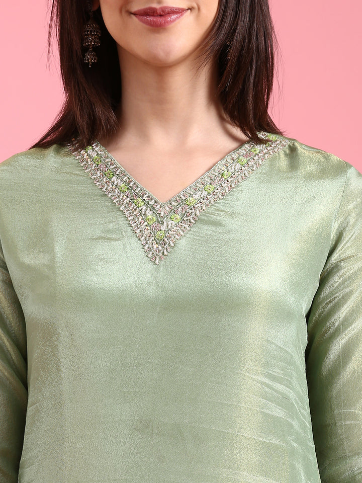 Pista Tissue Hand Embroidery Three Piece Suit Set