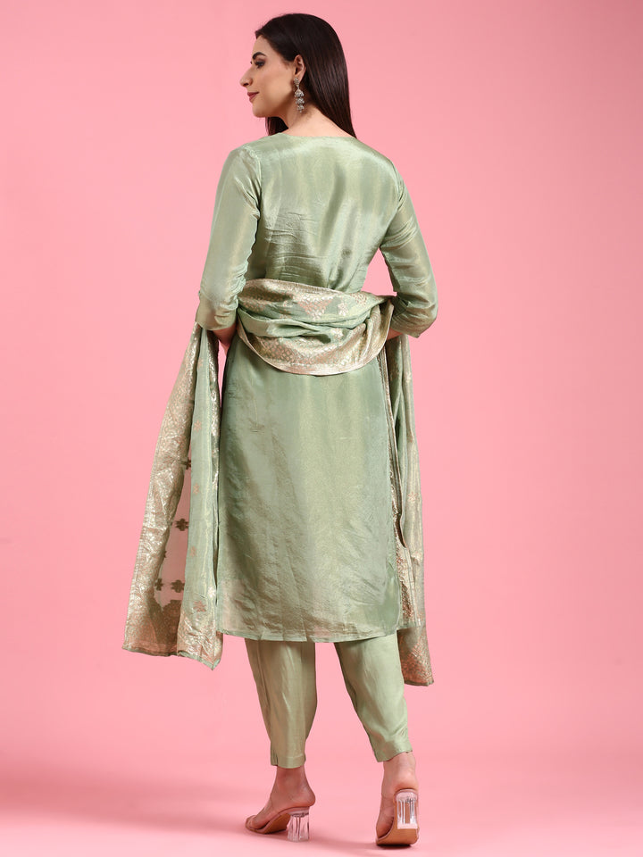 Pista Tissue Hand Embroidery Three Piece Suit Set