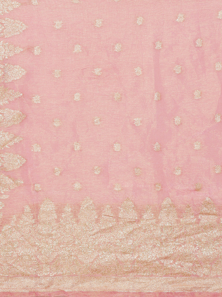 Rose Pink Tissue Hand Embroidery Three Piece Suit Set