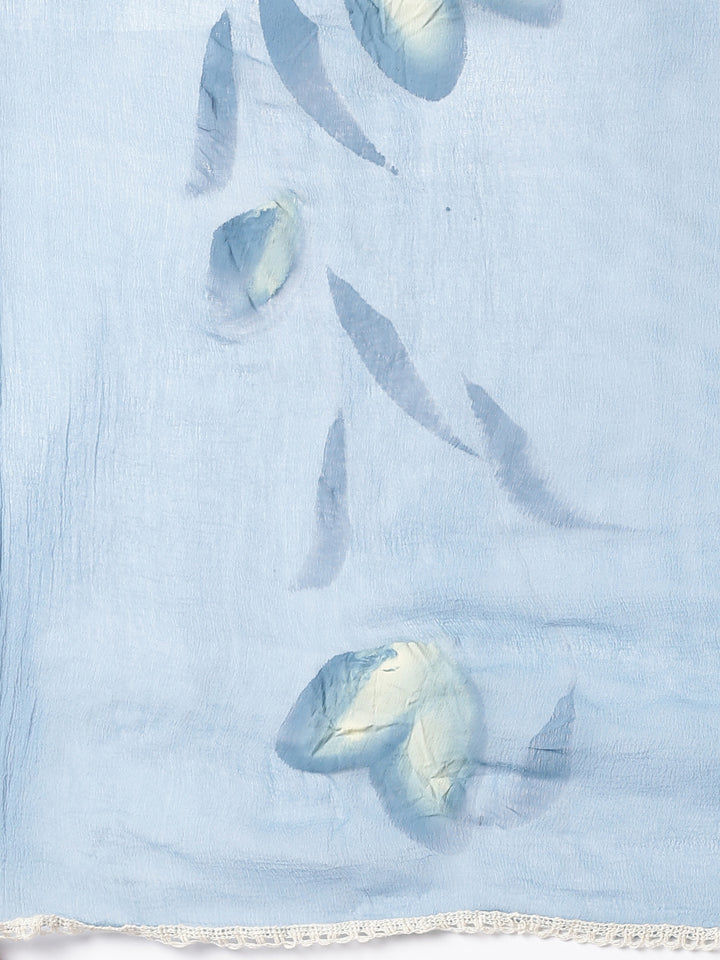 Blue Cotton Chiken Work Three Piece Set