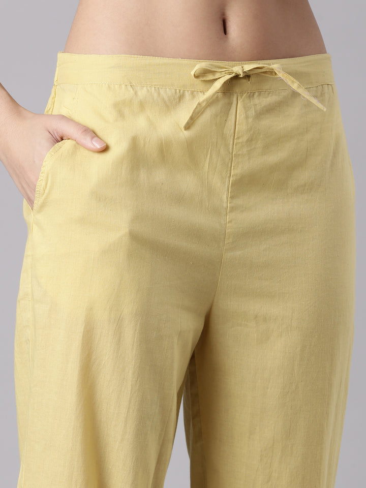 Yellow Cotton Chiken Work Three Piece Set