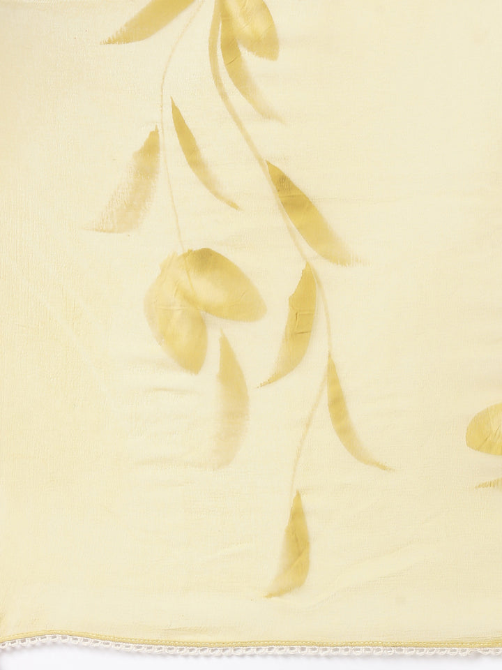 Yellow Cotton Chiken Work Three Piece Set