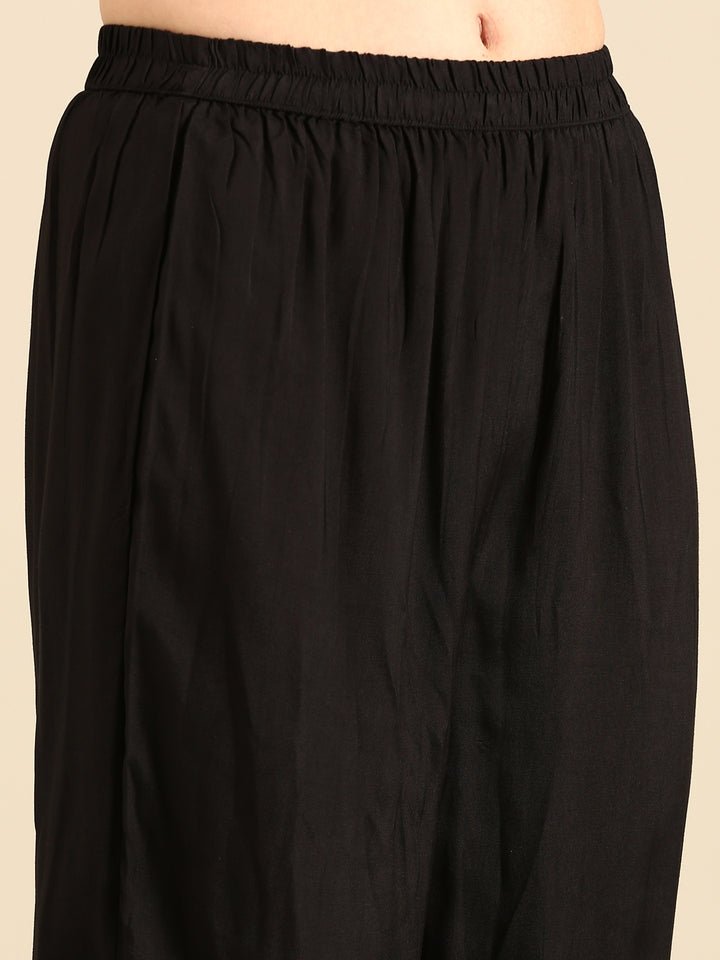 Black printed gold zari embroidery three piece suit set