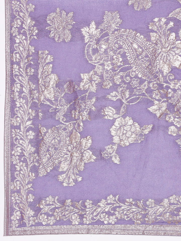 Lavender Viscose Embroidery Three Piece Suit Set