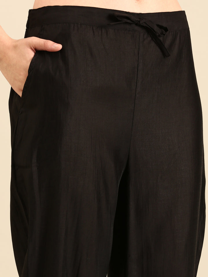 Black Foil printed kurta set with silk duppata