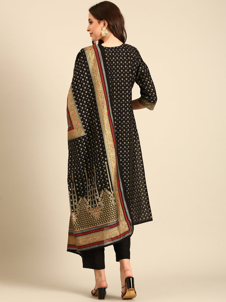 Black Foil printed kurta set with silk duppata