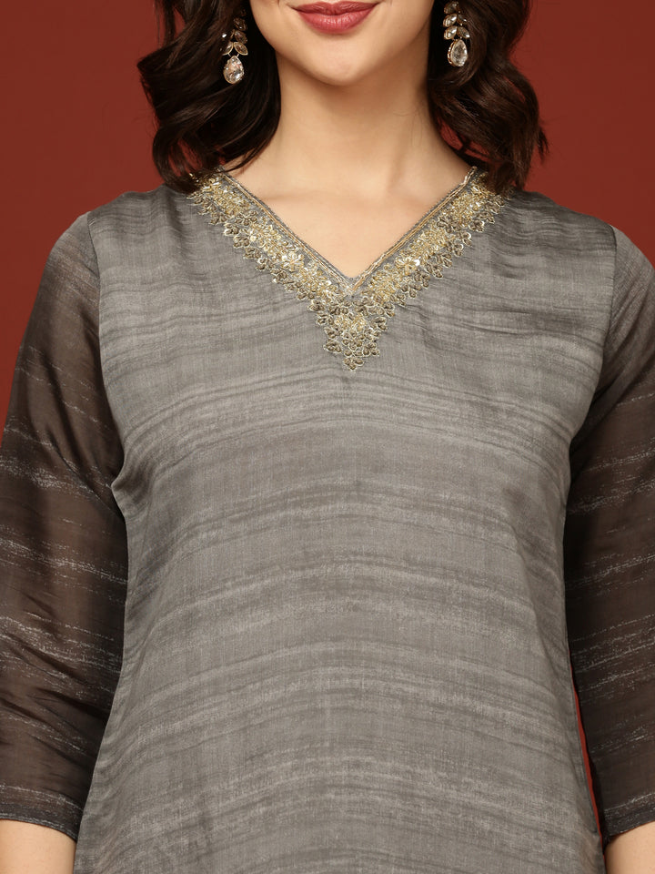 Light Grey Muslin Three Piece Set