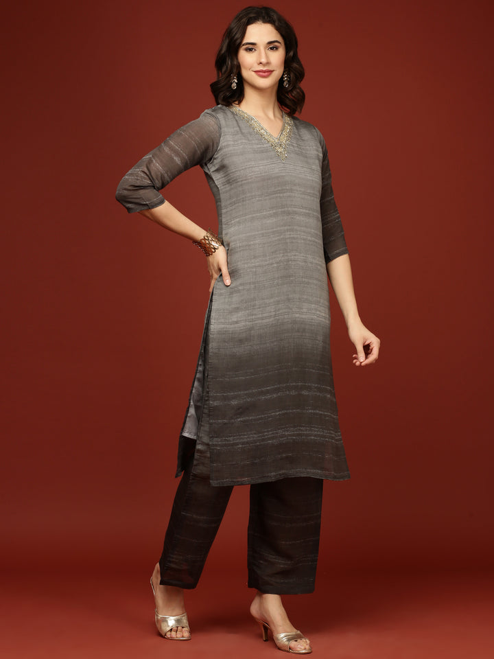 Light Grey Muslin Three Piece Set