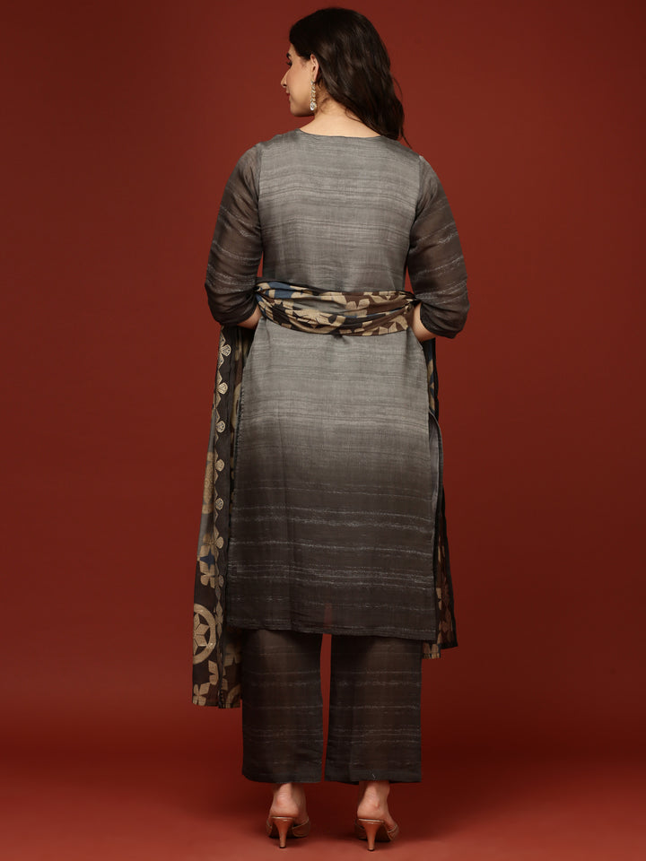 Light Grey Muslin Three Piece Set