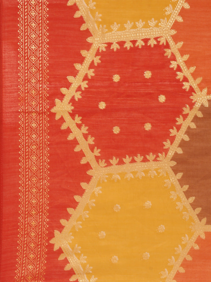 Orange Muslin Three Piece Set