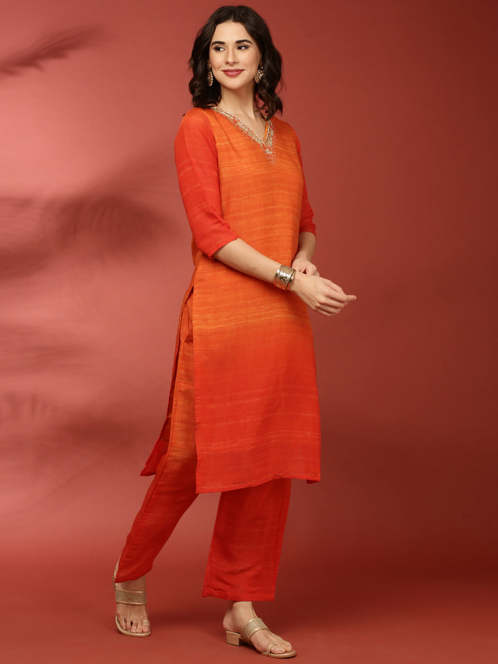 Orange Muslin Three Piece Set
