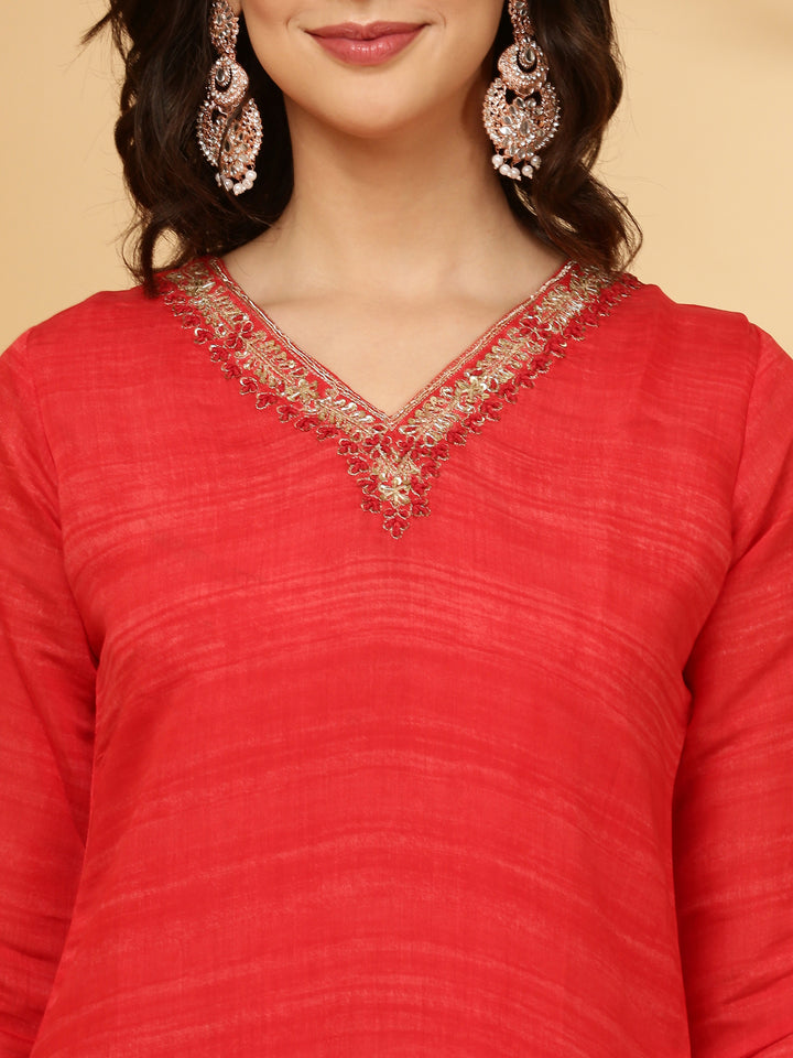 Red Muslin Three Piece Set