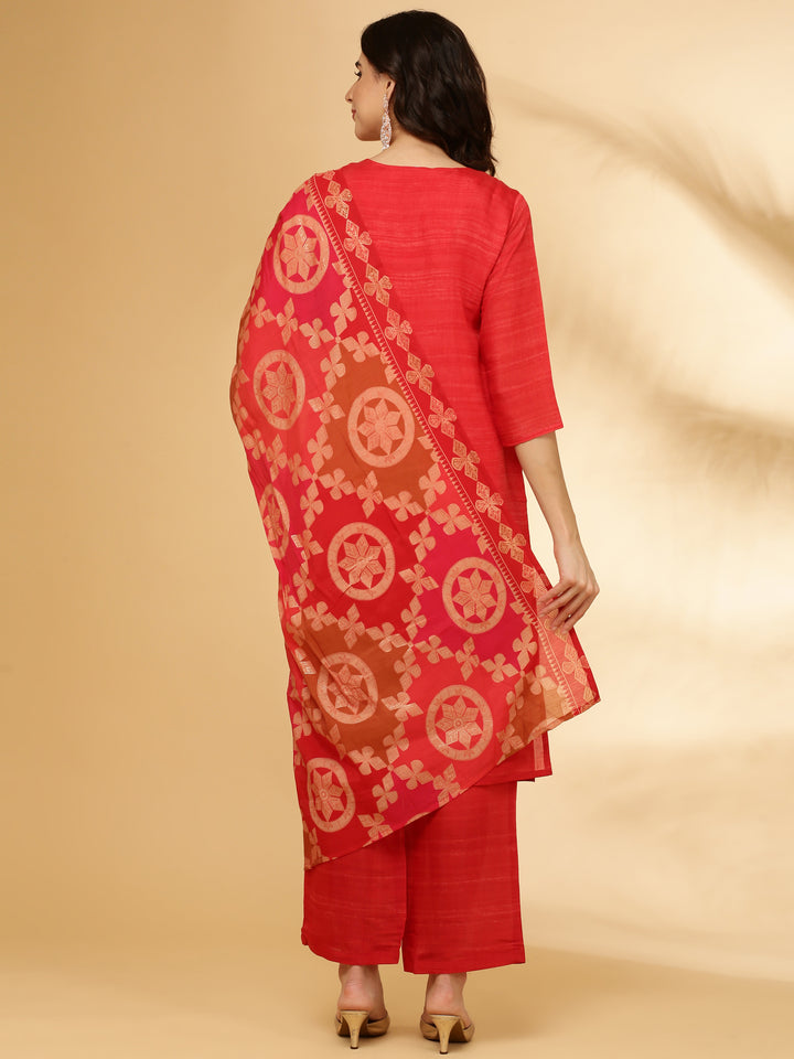 Red Muslin Three Piece Set