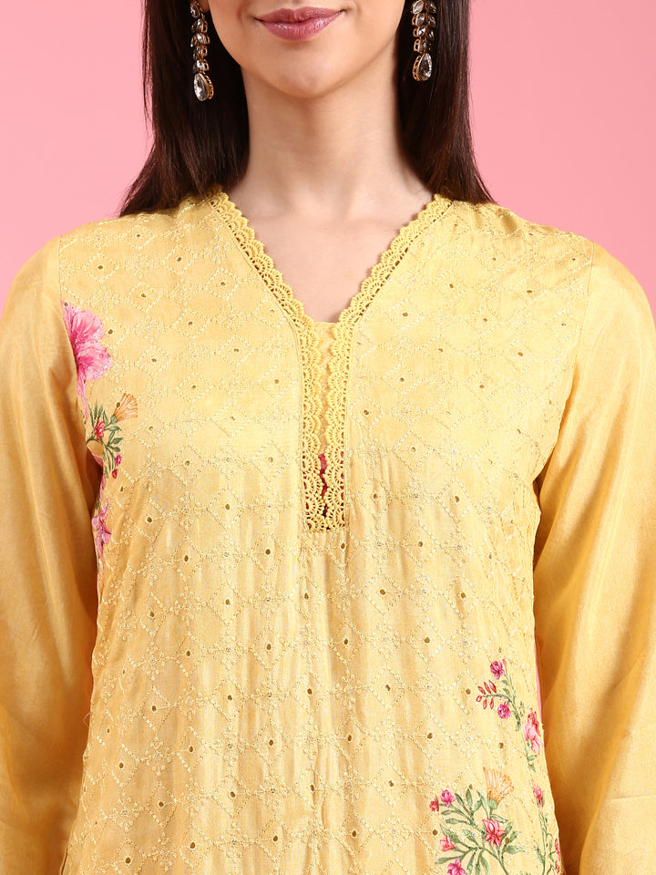 Yellow Chiken Anarkali Three Piece Suit Set