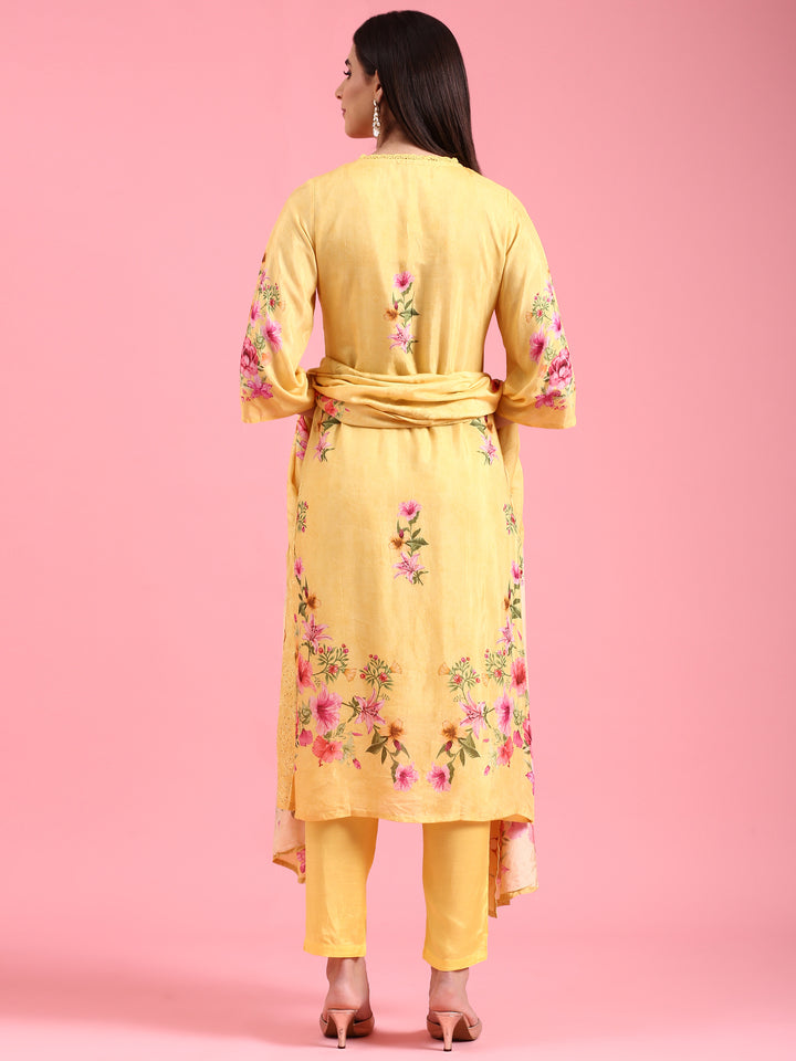 Yellow Chiken Anarkali Three Piece Suit Set