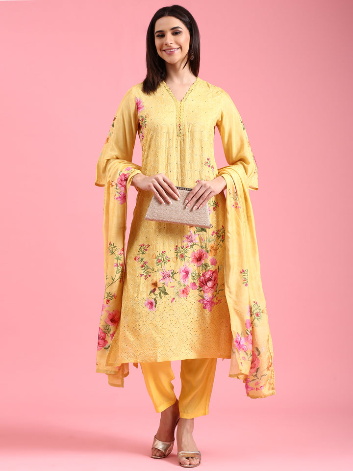 Yellow Chiken Anarkali Three Piece Suit Set