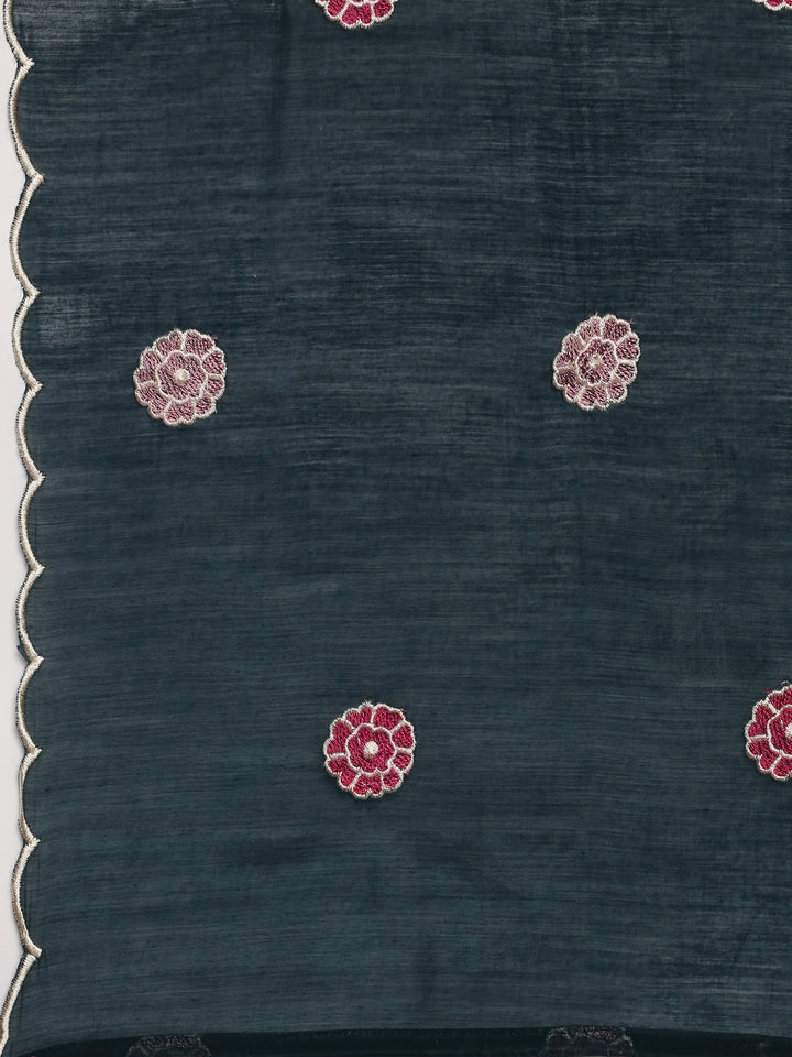 Peacock Russian Silk Embroidery Floral Three Piece Set