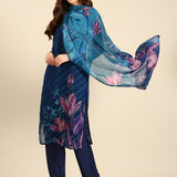 Midnight blue leheriya printed georgette three piece embroidered suit set