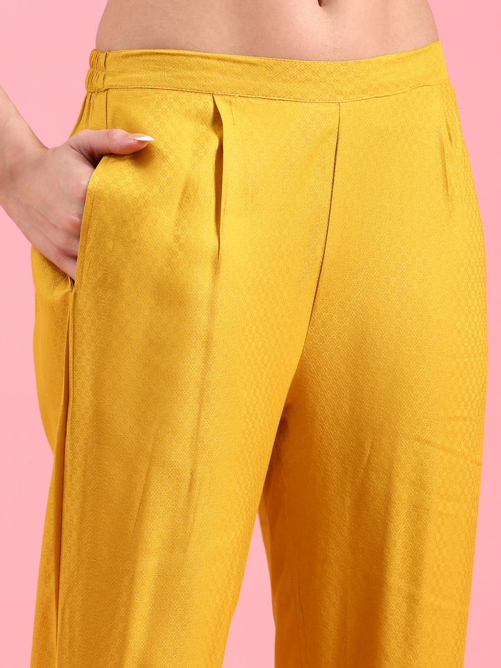 Mustard Cotton Embroidery Anarkali Three Piece Suit Set