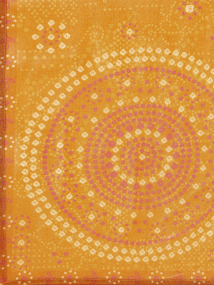 Mustard Tissue Printed Embroidery Three Piece Suit Set