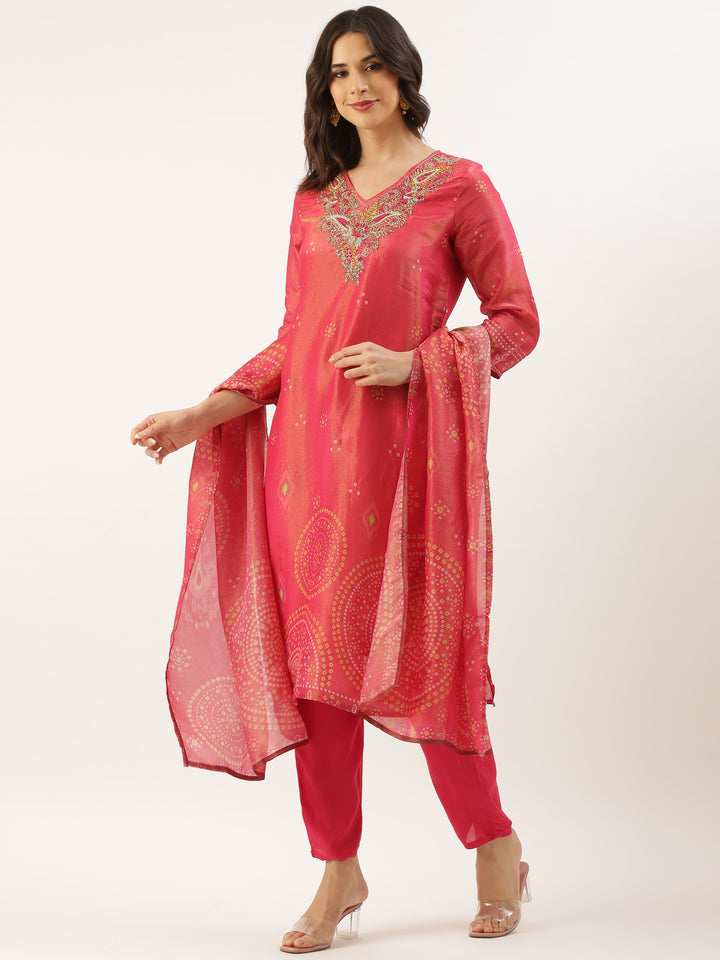 Rani Tissue Printed Embroidery Three Piece Suit Set