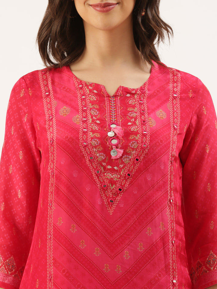 Rani Pink Crepe Printed Three Piece Suit Set