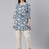 Neerus Blue Casual Printed Kurti with Trousers