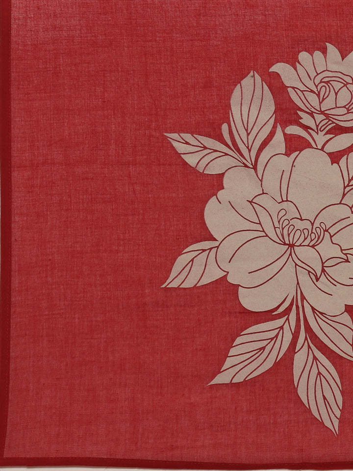 Maroon Cotton Print With Embroidery Three Piece Suit Set