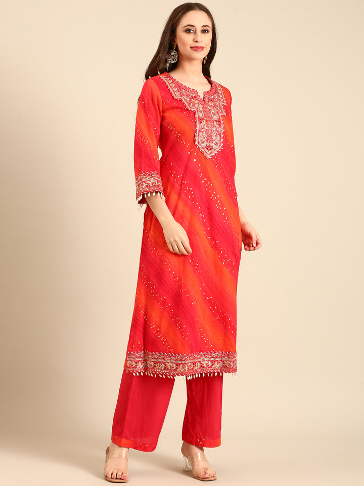 Pink muslin hand embroidery 3 piece suit set