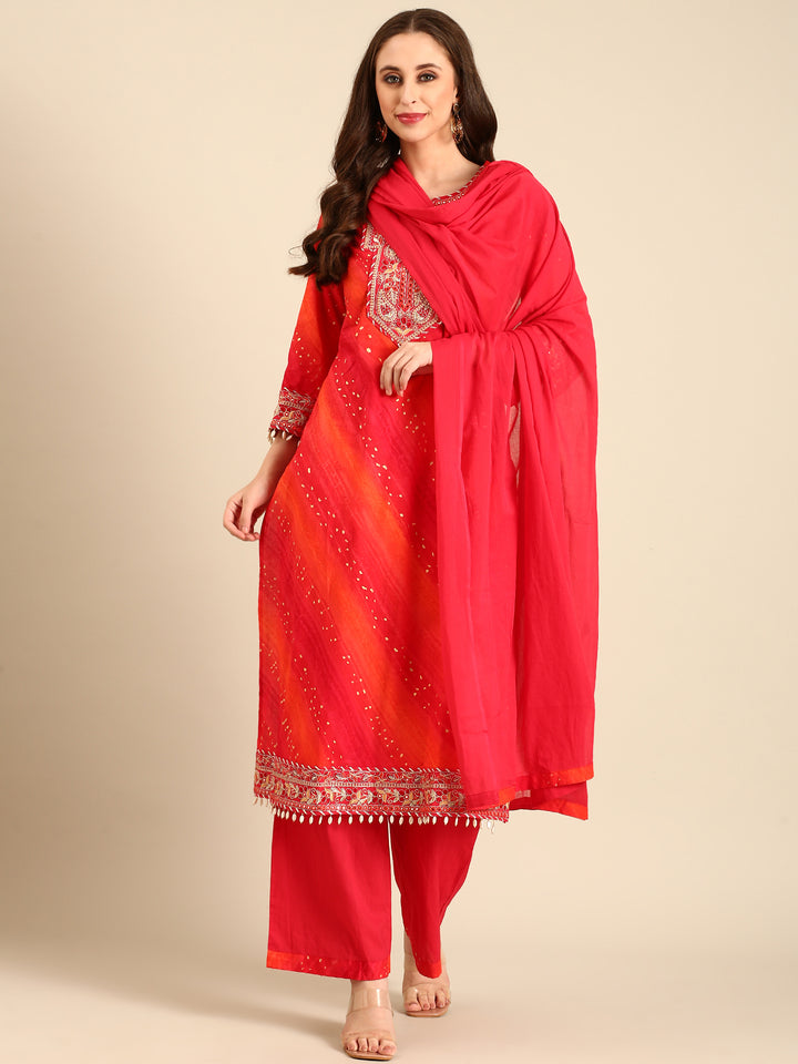 Pink muslin hand embroidery 3 piece suit set