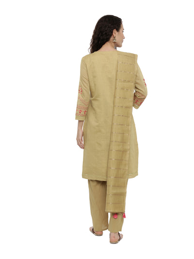 Neerus Women Olive Green  Pink Embroidered Kurta with Trousers  Dupatta