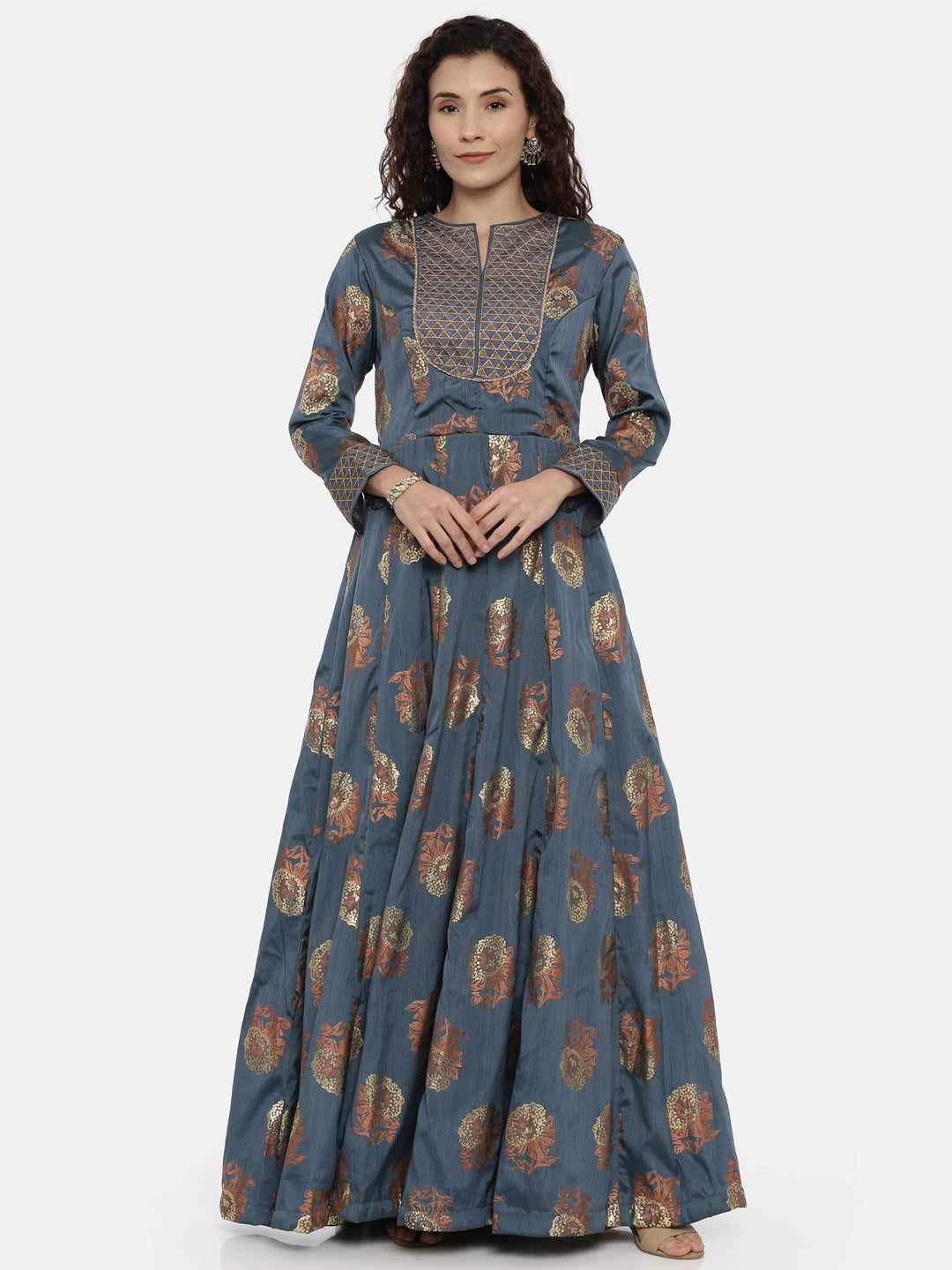 Neerus Women Blue Printed Maxi Dress