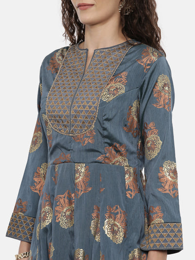 Neerus Women Blue Printed Maxi Dress
