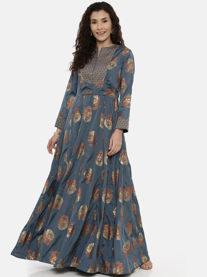 Neerus Women Blue Printed Maxi Dress