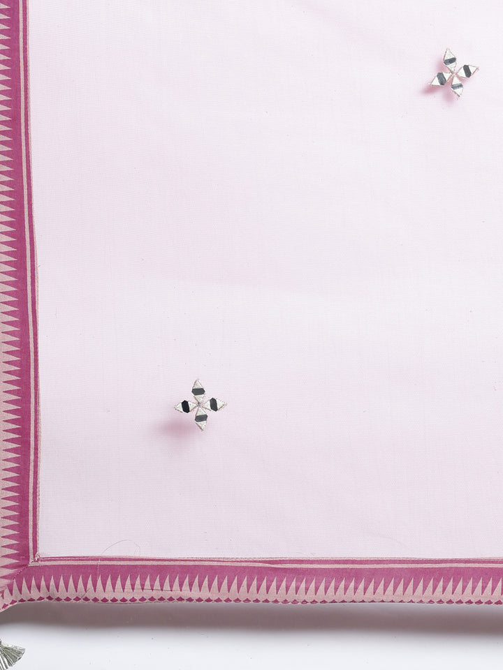 Neerus Pink Chanderi Cotton hand embroidered suit set - detail view 5
