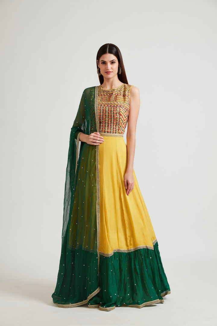 Neerus Mustard Color Chinon Fabric Anarkali Suit