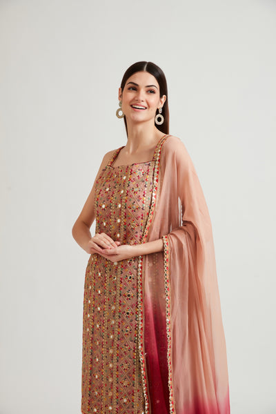 Neerus Women Peach-Coloured Kurta and Palazzos With Dupatta