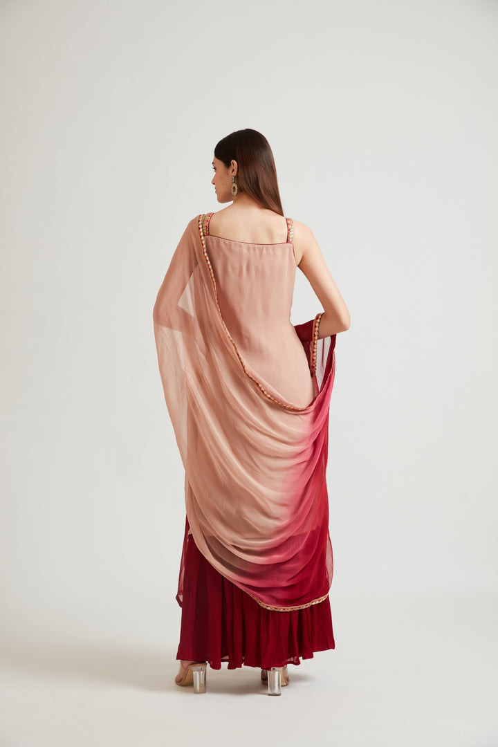 Neerus Women Peach-Coloured Kurta and Palazzos With Dupatta