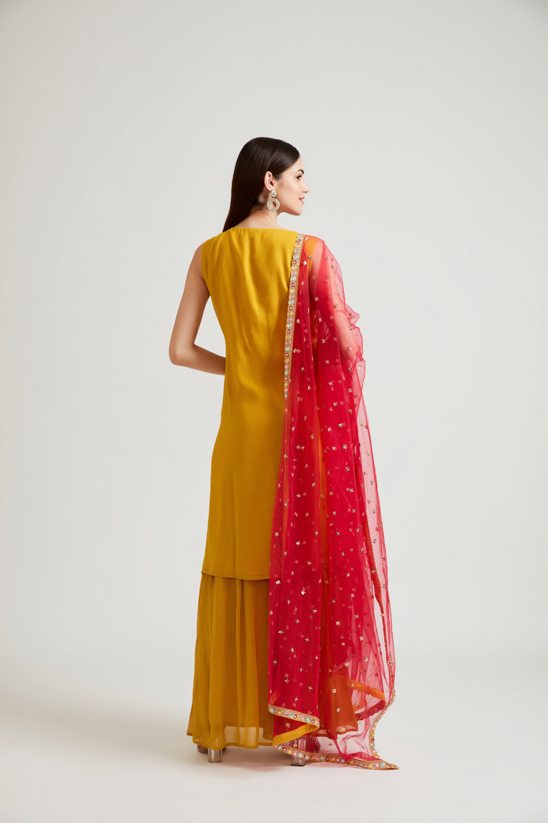 Neerus Yellow Georgette Sharara Set with Dupatta - side view